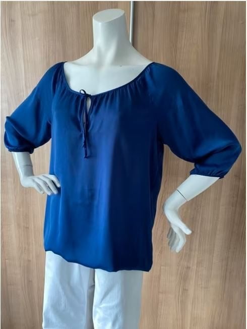 Blauwe blouse met strikdetail, Blauw, Maat 42/44 (L), Ophalen of Verzenden, Zo goed als nieuw