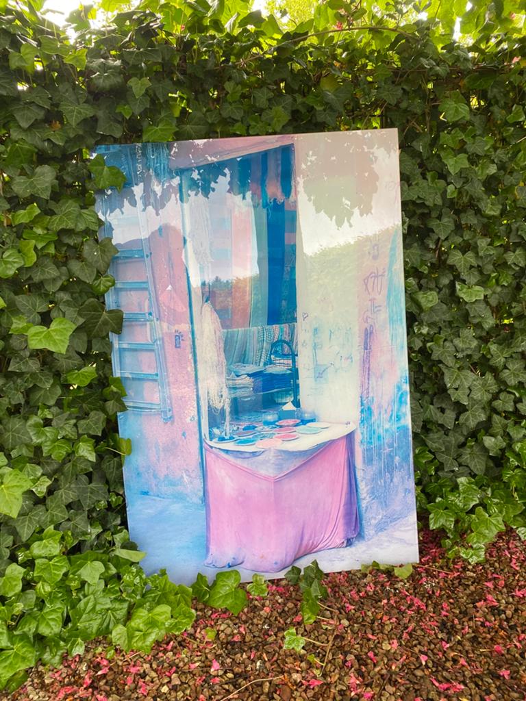 80x120 cm glazen schilderij met Nepalese afbeelding, Huis en Inrichting, Woonaccessoires | Lijsten, Ophalen, Zo goed als nieuw