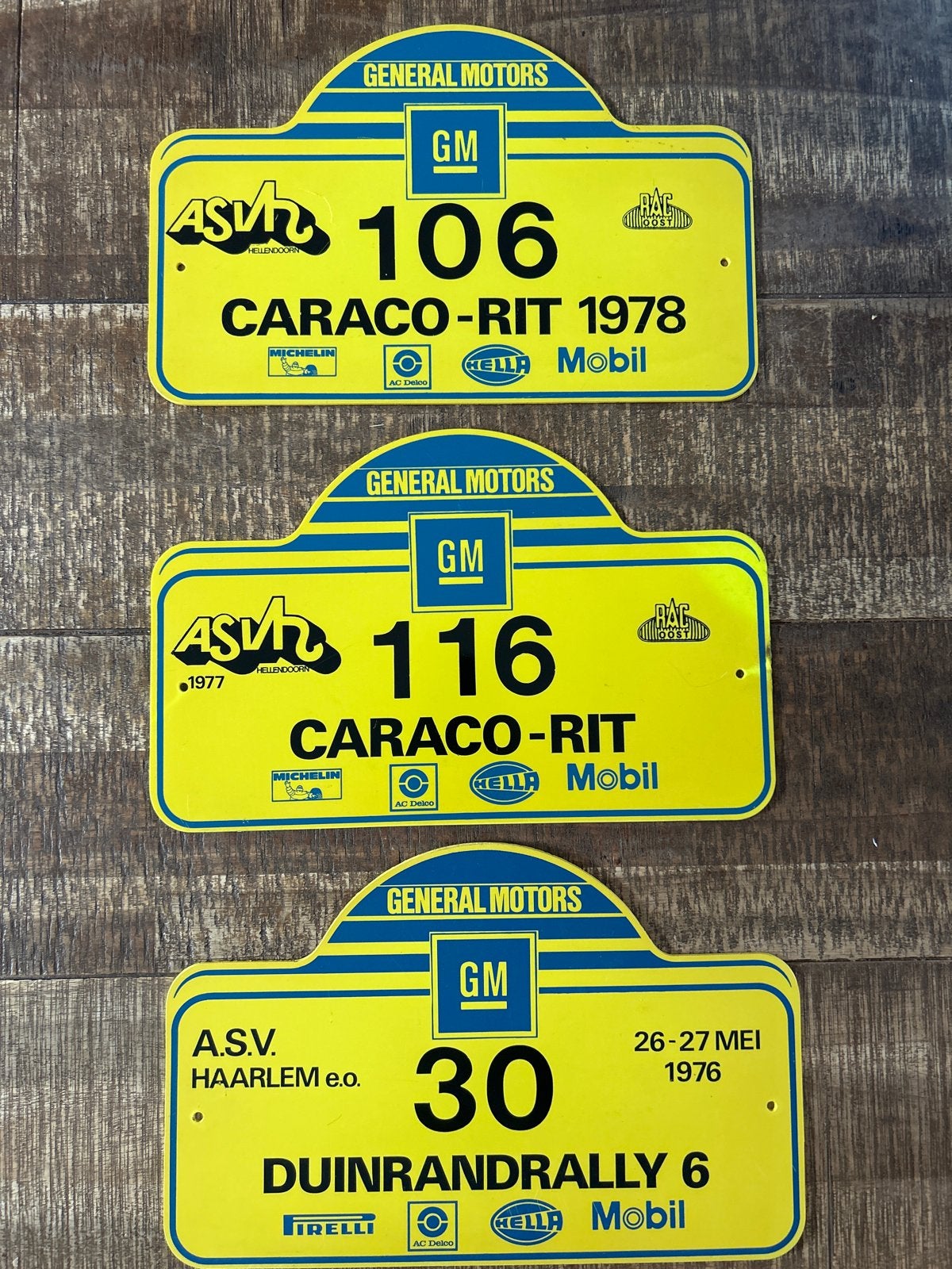 Set van 3 Vintage Rally Borden - Caraco-Rit & Duinrandrally, Ophalen of Verzenden, Gebruikt, Auto's
