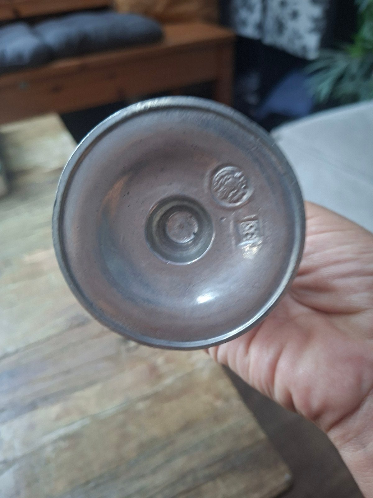 Vintage wijnglas met tinnen voet, Antiek en Kunst, Ophalen of Verzenden