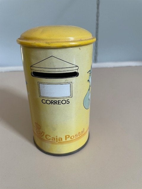 Vintage spaarpot brievenbus Spanje Correos. Caja Postal blik, Ophalen, Gebruikt, Metaal of Blik, Overige thema's