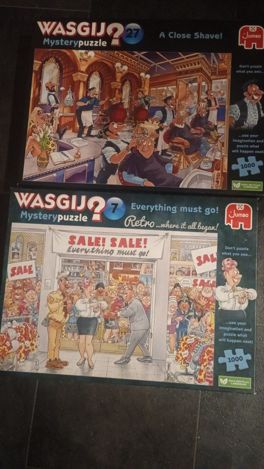 2 WasGij? Puzzels. Uitverkoop en Vlam in de pan., Ophalen of Verzenden, 500 t/m 1500 stukjes, Zo goed als nieuw, Legpuzzel