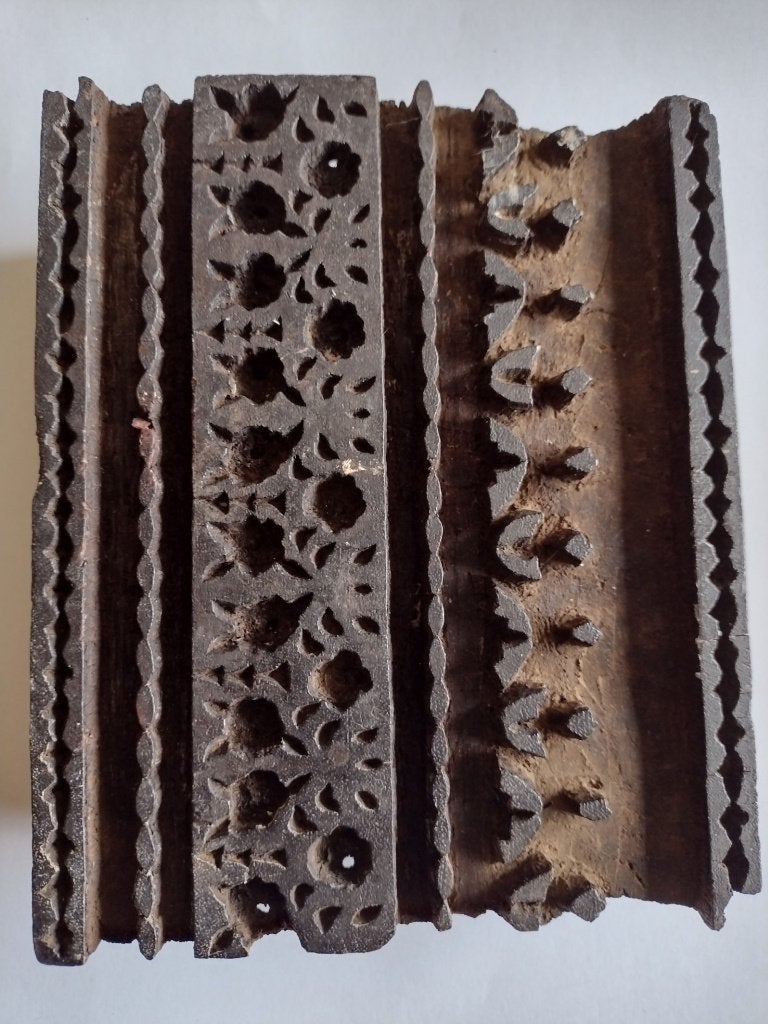oude houten textielstempel batikstempel L 15,5 cm, Ophalen