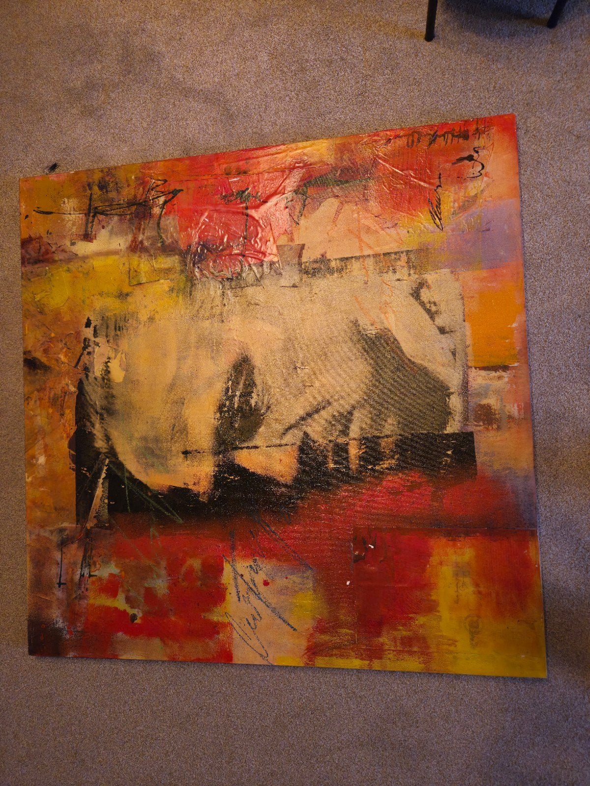 Abstract schilderij met "the godfather", Antiek en Kunst, Abstract, Gemengde techniek, Textiel, Gesigneerd