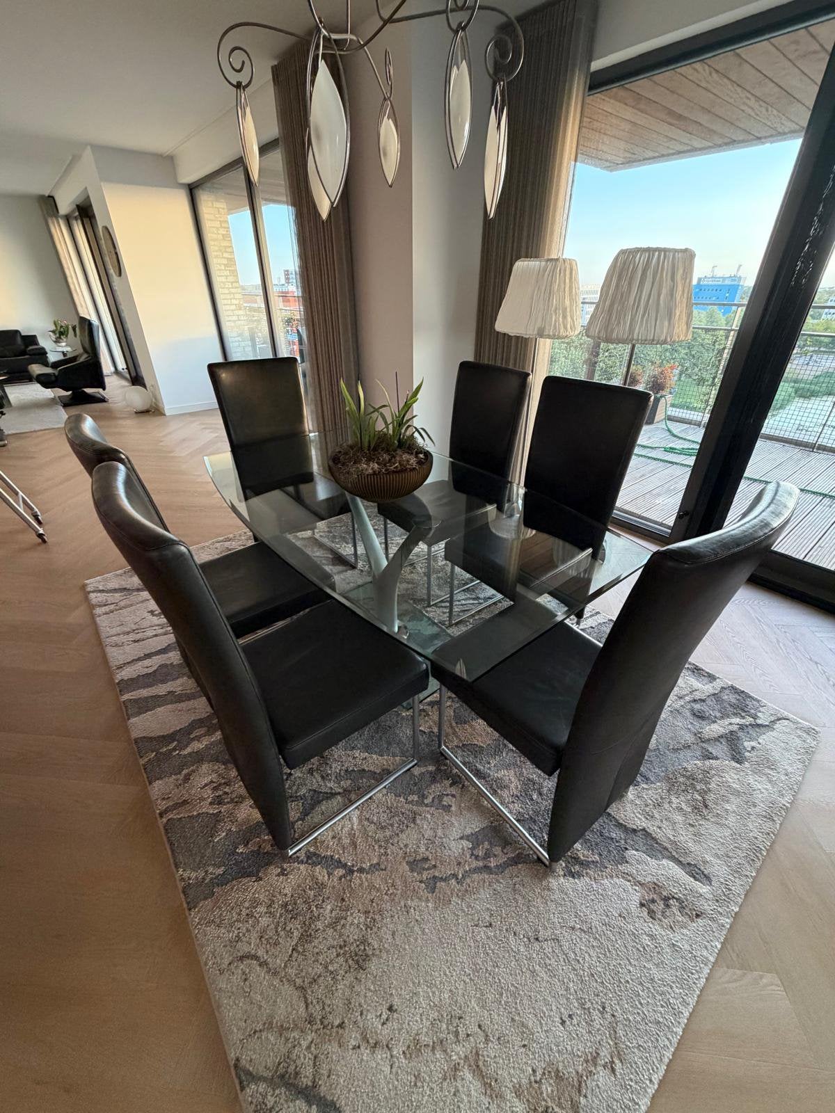 Rolf Benz 6 eetkamersoelen en tafel, Huis en Inrichting, Tafels | Eettafels, Ophalen, Modern design, 200 cm of meer, 50 tot 100 cm