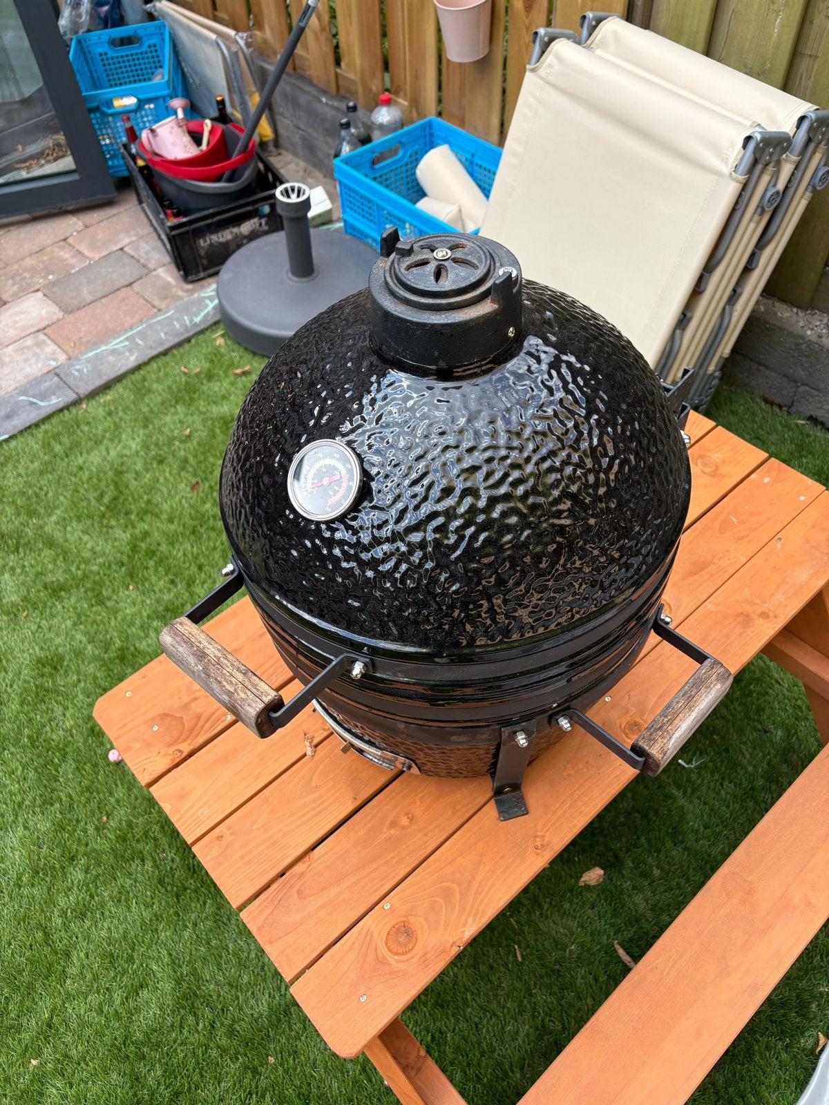 Kamado BBQ Diameter 35,5 cm LET OP:met kapotte binnen schaal, Ophalen, Gebruikt