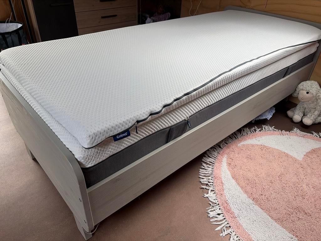Woood bed met Emma matras 90x200 cm met topper, Huis en Inrichting, Slaapkamer | Matrassen en Bedbodems, Ophalen, 90 cm, Eenpersoons