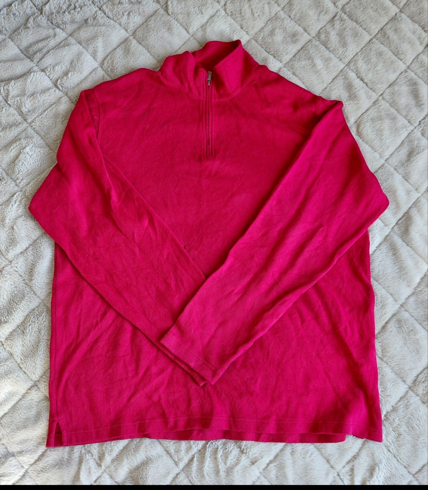 Eddie Bauer Fuchsia/Rode Trui met Ritskraag - Maat XL, Verzenden, Maat 56/58 (XL), Gedragen, Rood