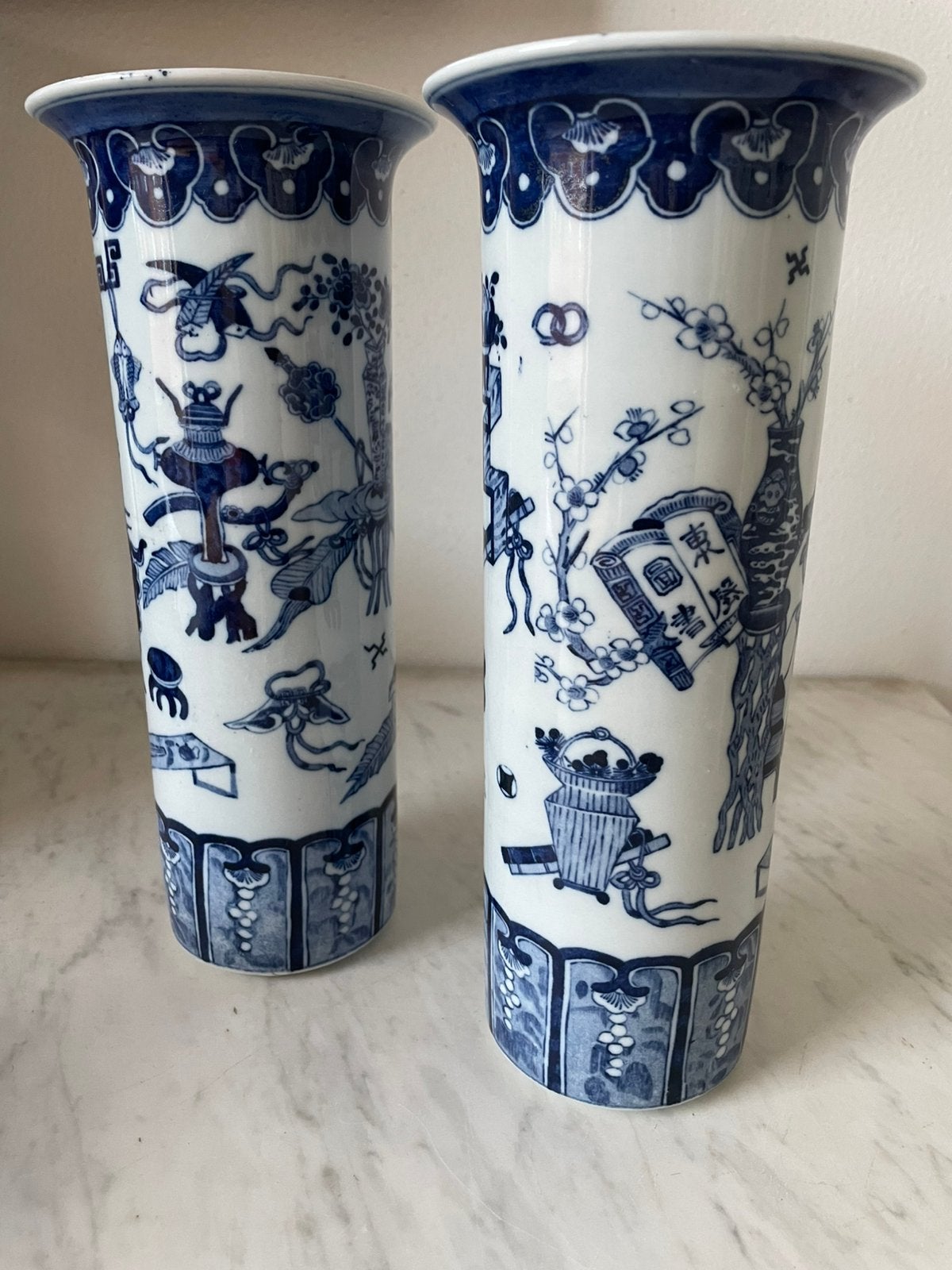 Set cilindervazen,  blauw/wit,  decoratief, Verzenden