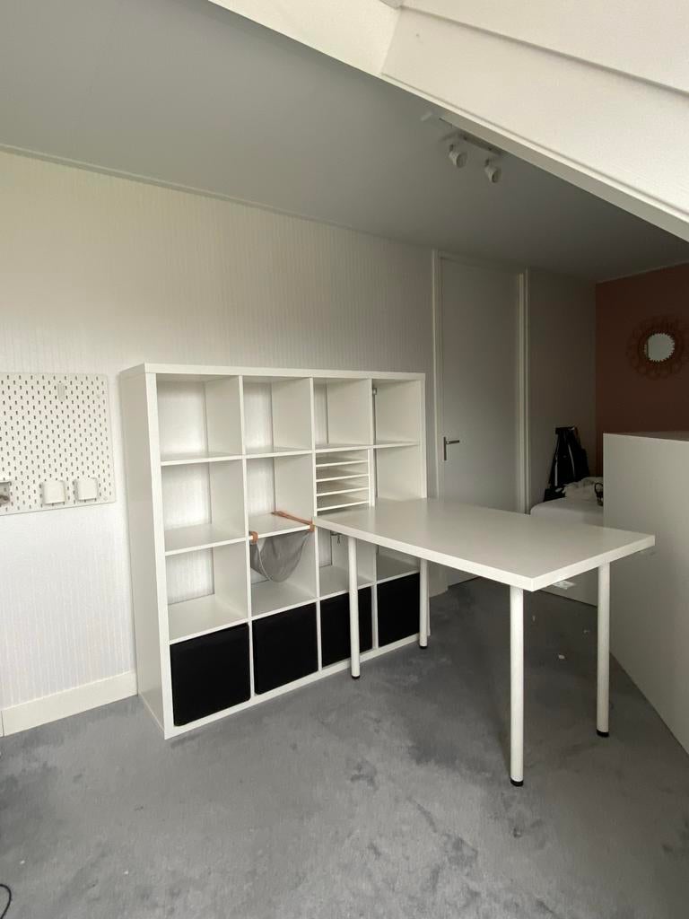 Witte ikea kallax kast met bureau, Ophalen, Gebruikt, 100 tot 150 cm, 150 tot 200 cm