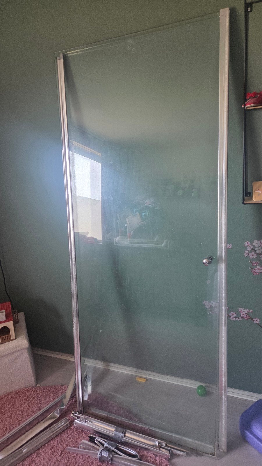 Douchecabine glas: 1 deur en 1 wand (excl. rest), Huis en Inrichting, Ophalen, Gebruikt, Met douche