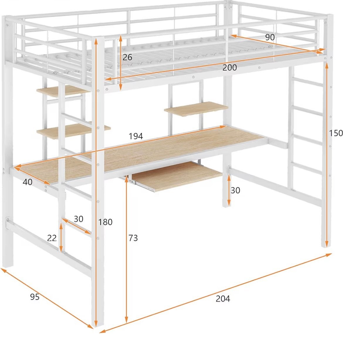 Hoogslaper90x200met bureau en boekenplanken Zogoed als nieuw, Ophalen, Eenpersoons, 160 tot 180 cm, Zo goed als nieuw