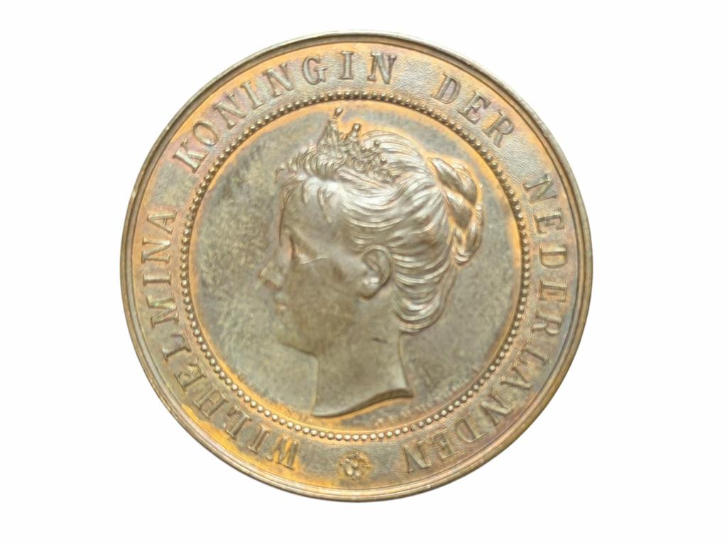 Bronzen Penning koningin wilhelmina 1898, Verzenden, Koningin Wilhelmina, 25 cent
