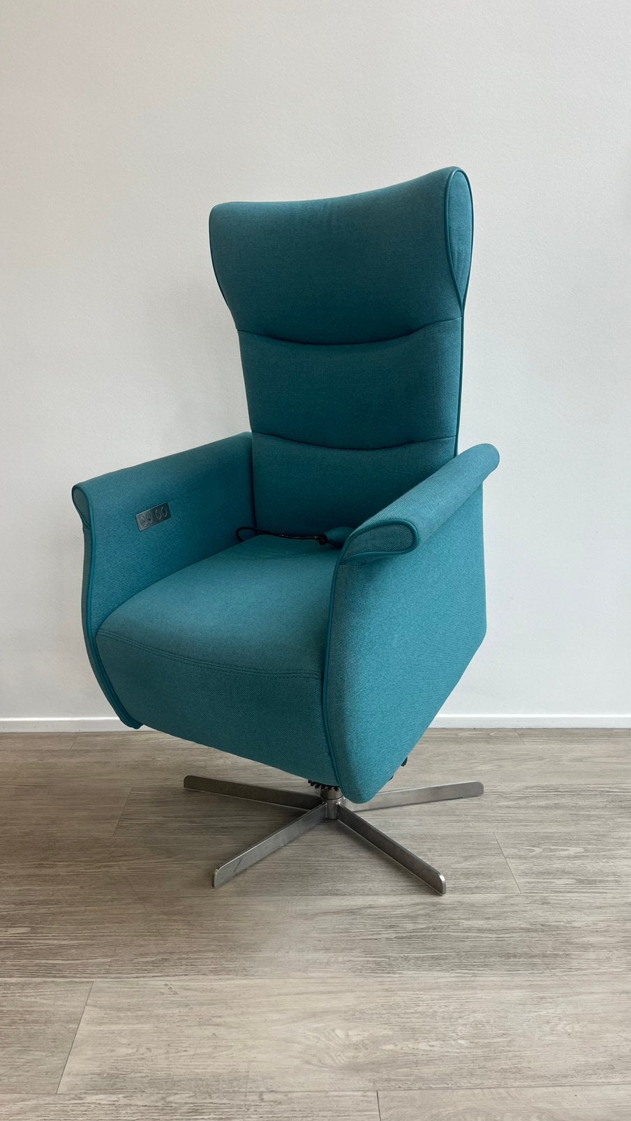 Prominent Relaxfauteuil Sta Op Accu Stof Blauwe Groen S M, Ophalen, Minder dan 75 cm, Zo goed als nieuw, Stof