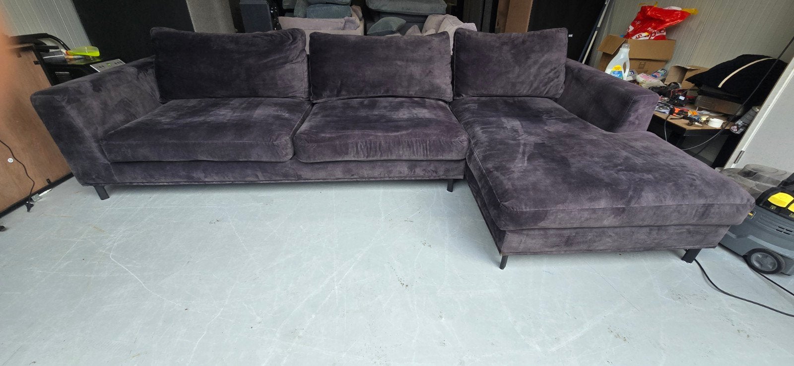 Hoekbank Antraciet Velvet Carmen - 326x175 cm, Gebruikt, Onbekend, 300 cm of meer, Ophalen of Verzenden