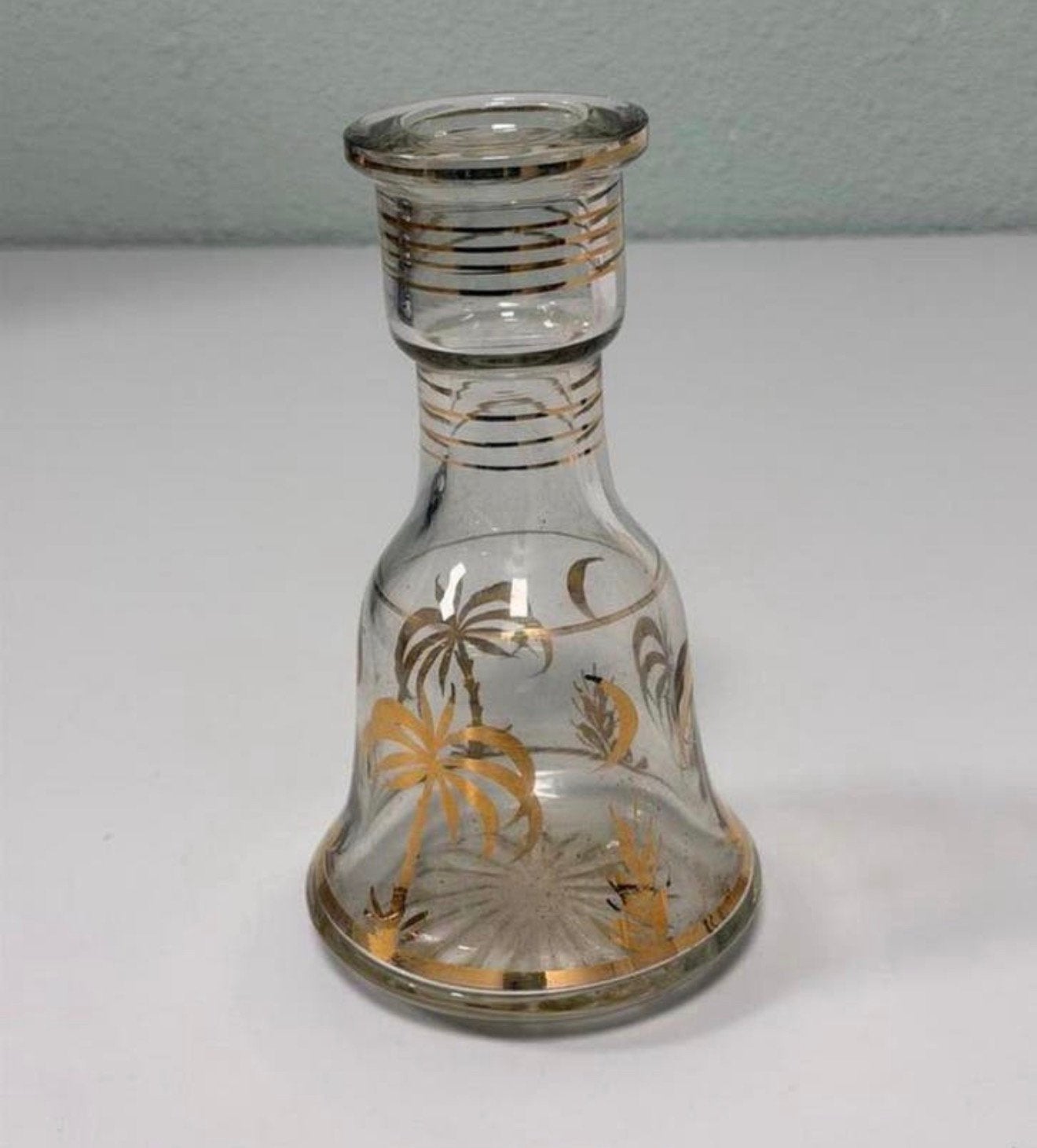 Vintage glazen vaas 20cm glas met palmboom bloemen vaas, Ophalen of Verzenden