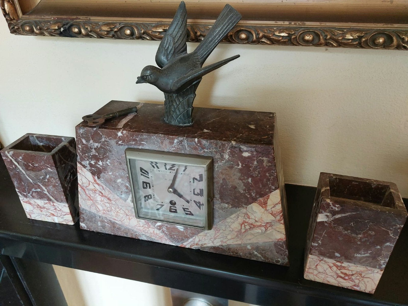 Art Deco schoorsteenmantel klok stel., Antiek en Kunst, Ophalen