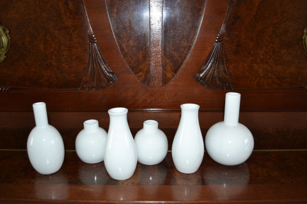 Set van 6 kleine porselein wazen, Wit, Aardewerk of Porselein, Ophalen of Verzenden, Zo goed als nieuw