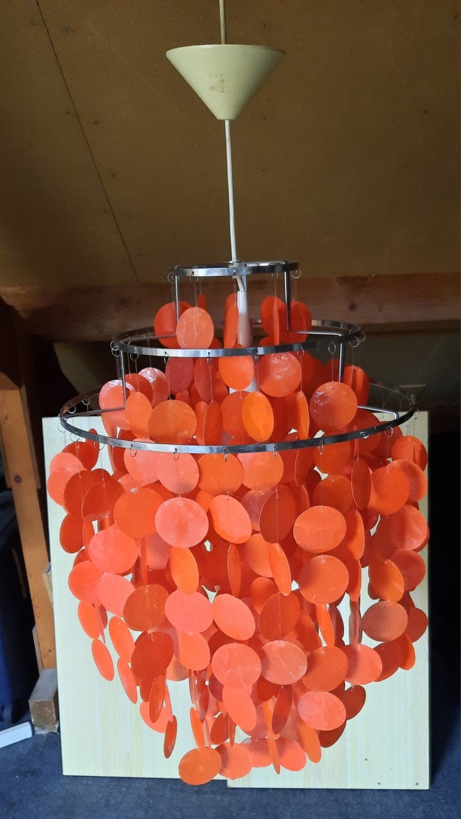 Oranje Capiz Schelpen Hanglamp - Vintage Stijl, Huis en Inrichting, Gebruikt, Vintage, Bohemien, Natuurlijk materiaal, E27 (groot)