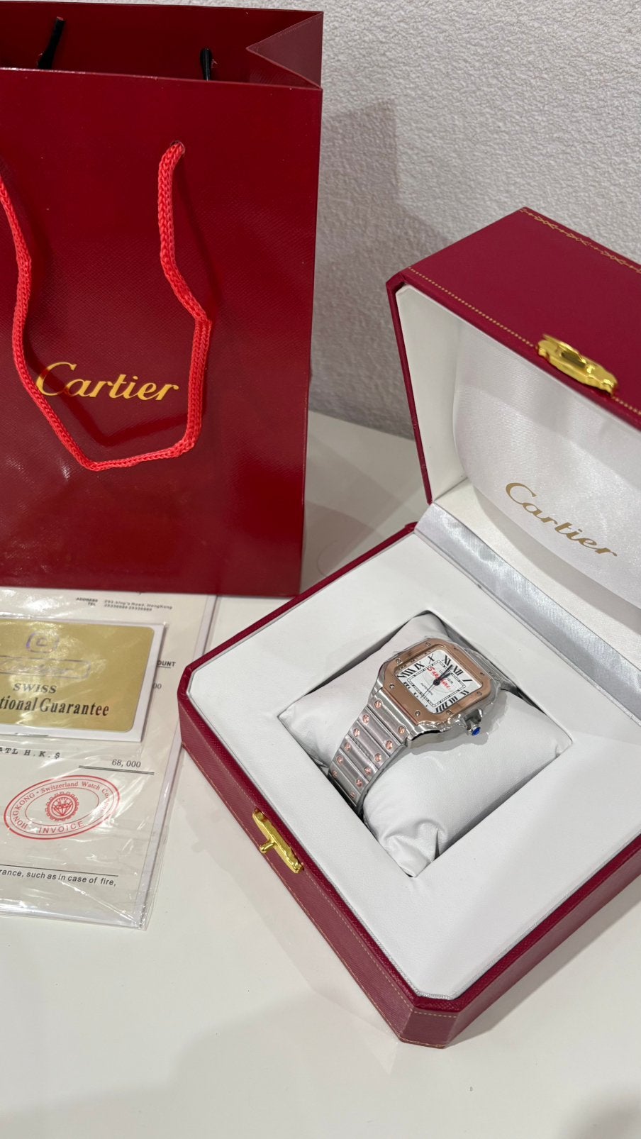 Cartier Santos de Cartier Rose 35MM Horloge, Wit, Nieuw, Ophalen of Verzenden, Waterdicht