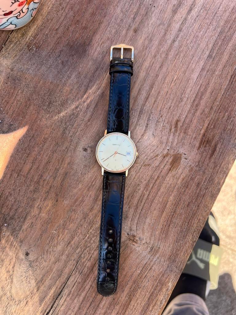 14 karaats gouden cetina Q dress horloge heren dames, Overige merken, Leer, Polshorloge, Ophalen of Verzenden