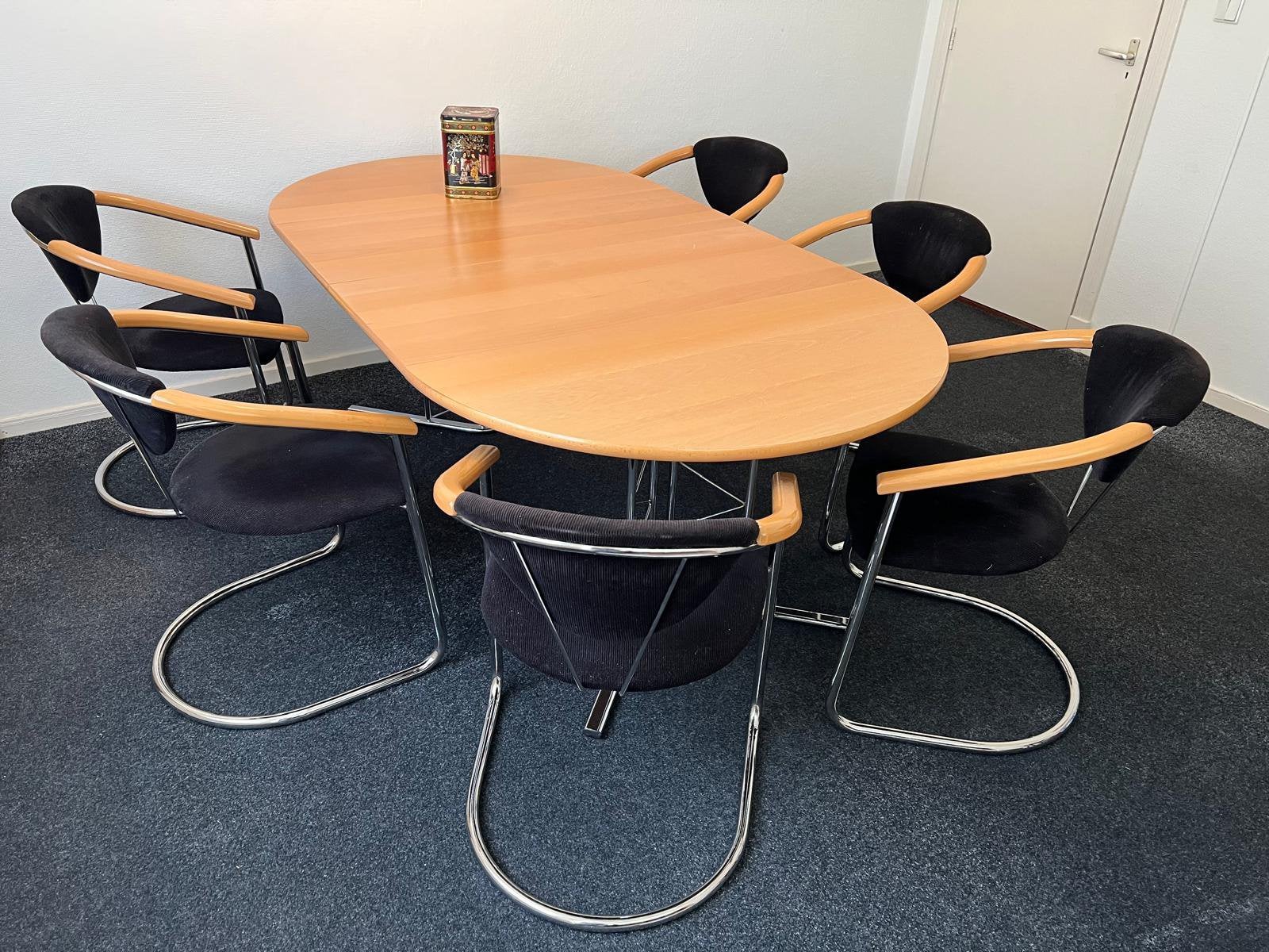 Vintage eethoek, 6 Effezeta eetkamerstoelen en ovale tafel, Ophalen, Zwart, Vintage, jaren '70, Stof