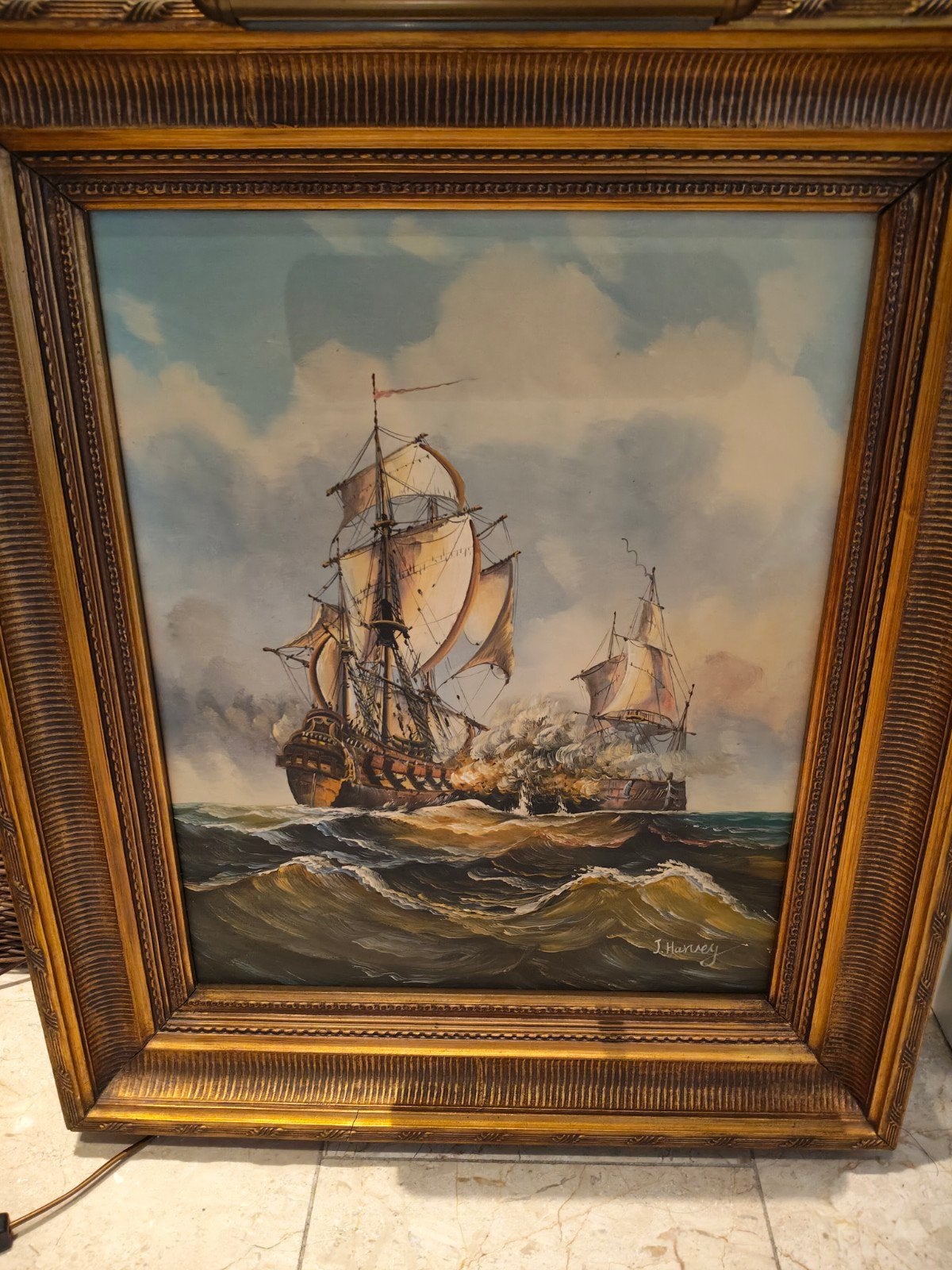 schilderij met schepen en piano lampje, Ophalen