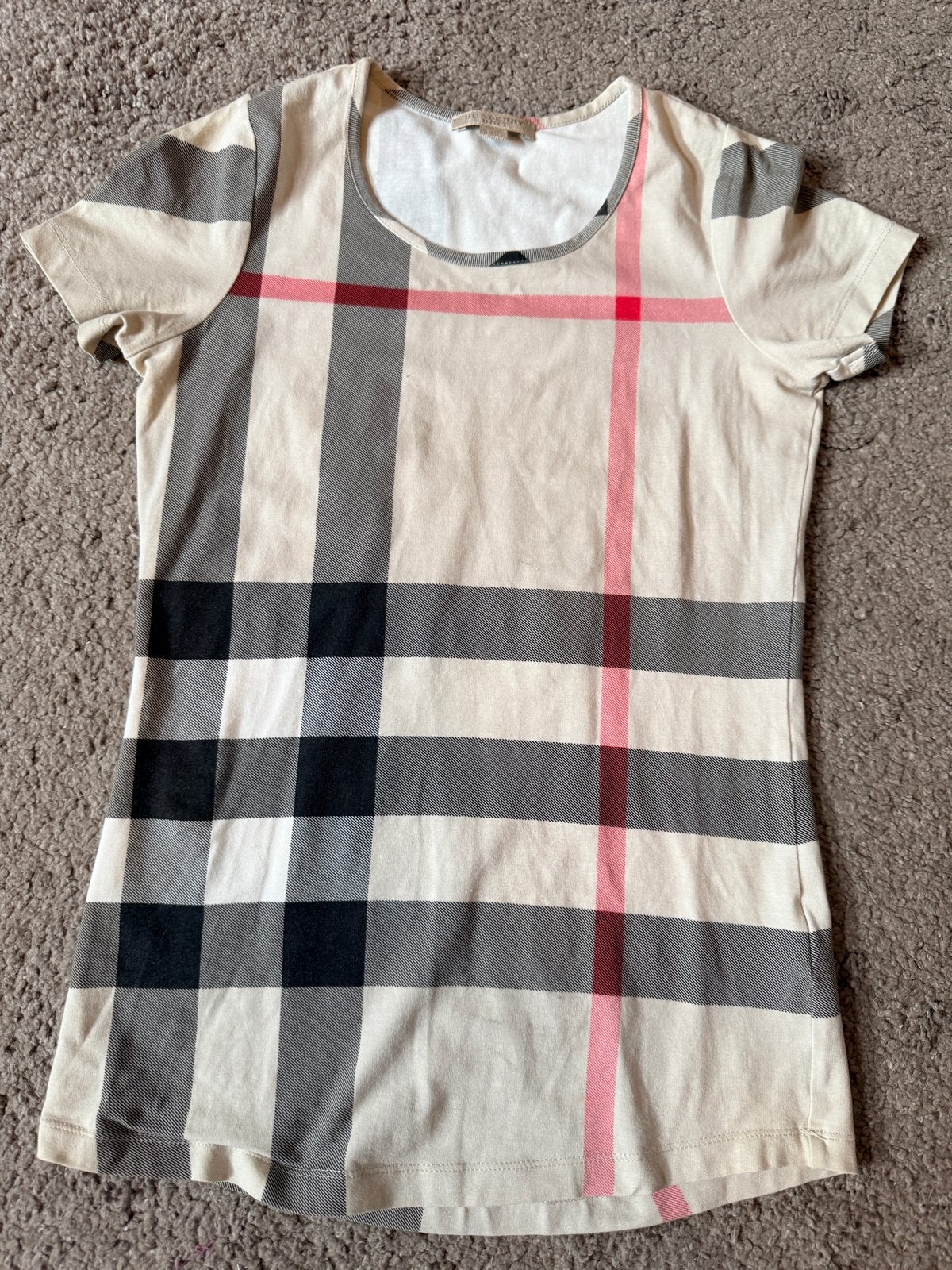 Burberry T-shirt met Nova Check patroon - Maat XS, Ophalen, Beige, Korte mouw, Maat 34 (XS) of kleiner