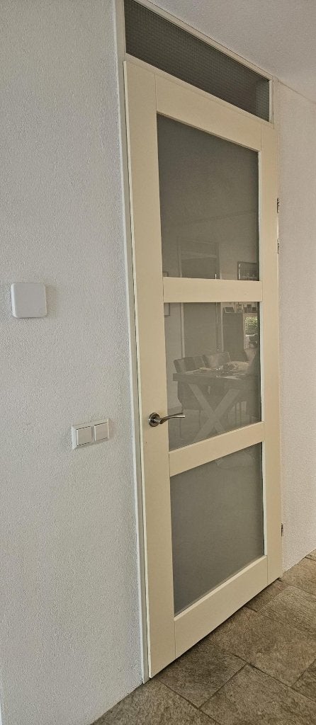 2 houten opdekdeuren met melkglas – rechtsdraaiend, Ophalen, Gebruikt, 80 tot 100 cm, 215 cm of meer