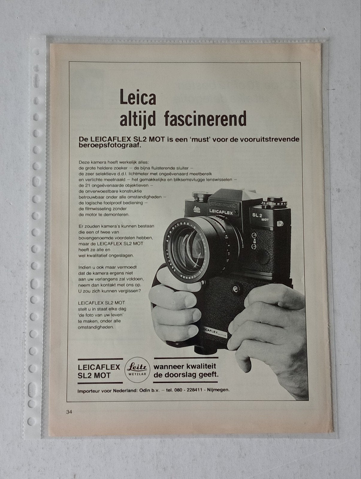 Leicaflex SL2 MOT advertentie uit tijdschrift (jaren '70), Ophalen of Verzenden, Knipsel(s)