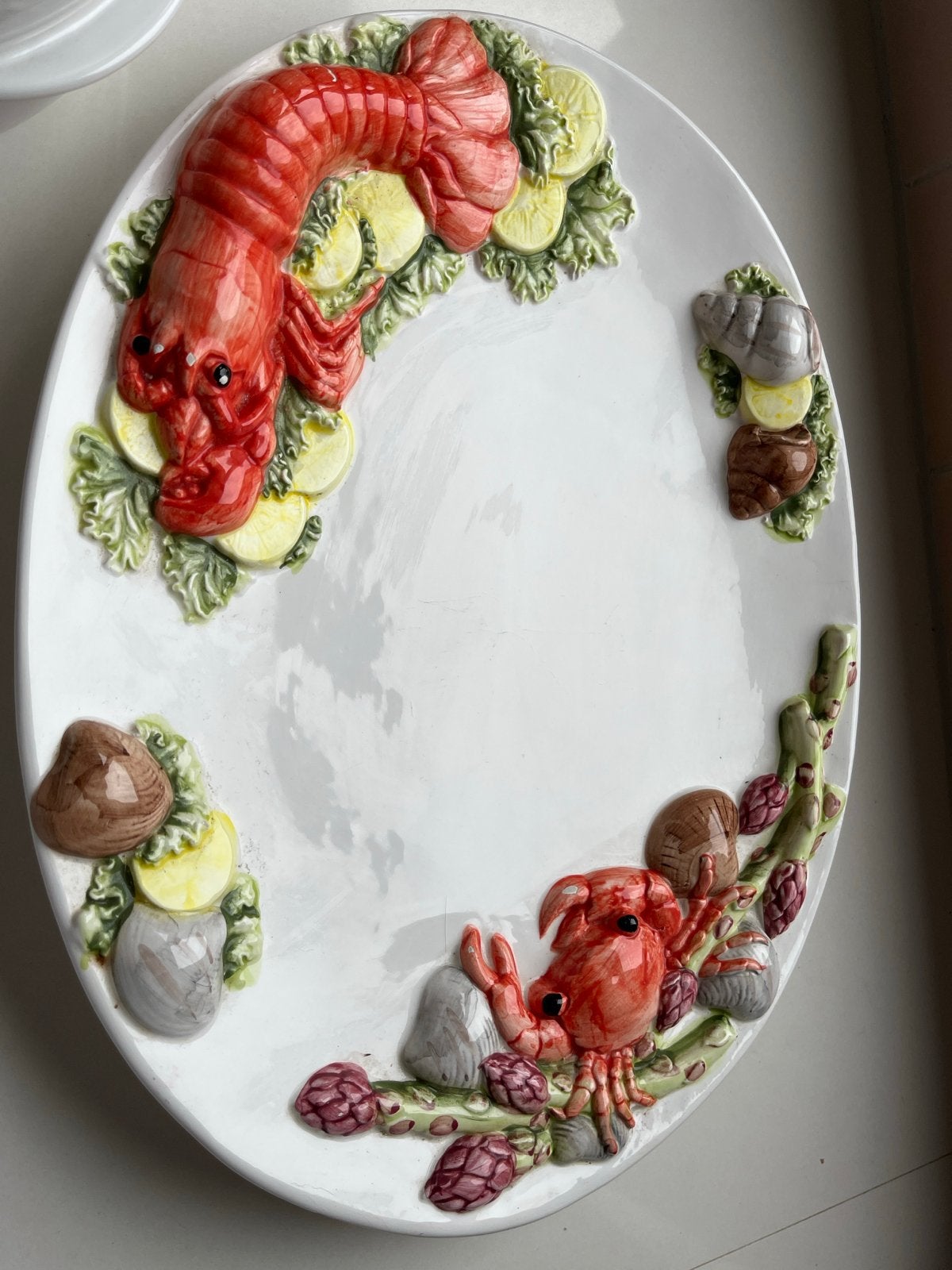 Grote ovale schaal met kreeft en krab decoratie, Overige merken, Keramiek, Ophalen of Verzenden, Overige stijlen