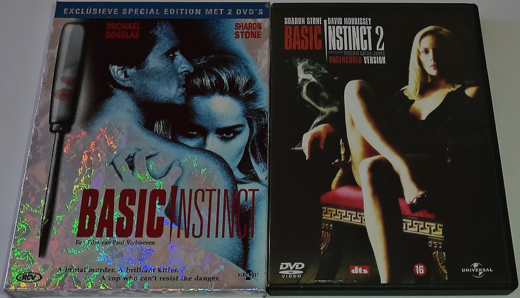 Film-Serie *** BASIC INSTINCT *** Deel 1 + 2, Vanaf 16 jaar, Nederlands, Ophalen of Verzenden, Gebruikt