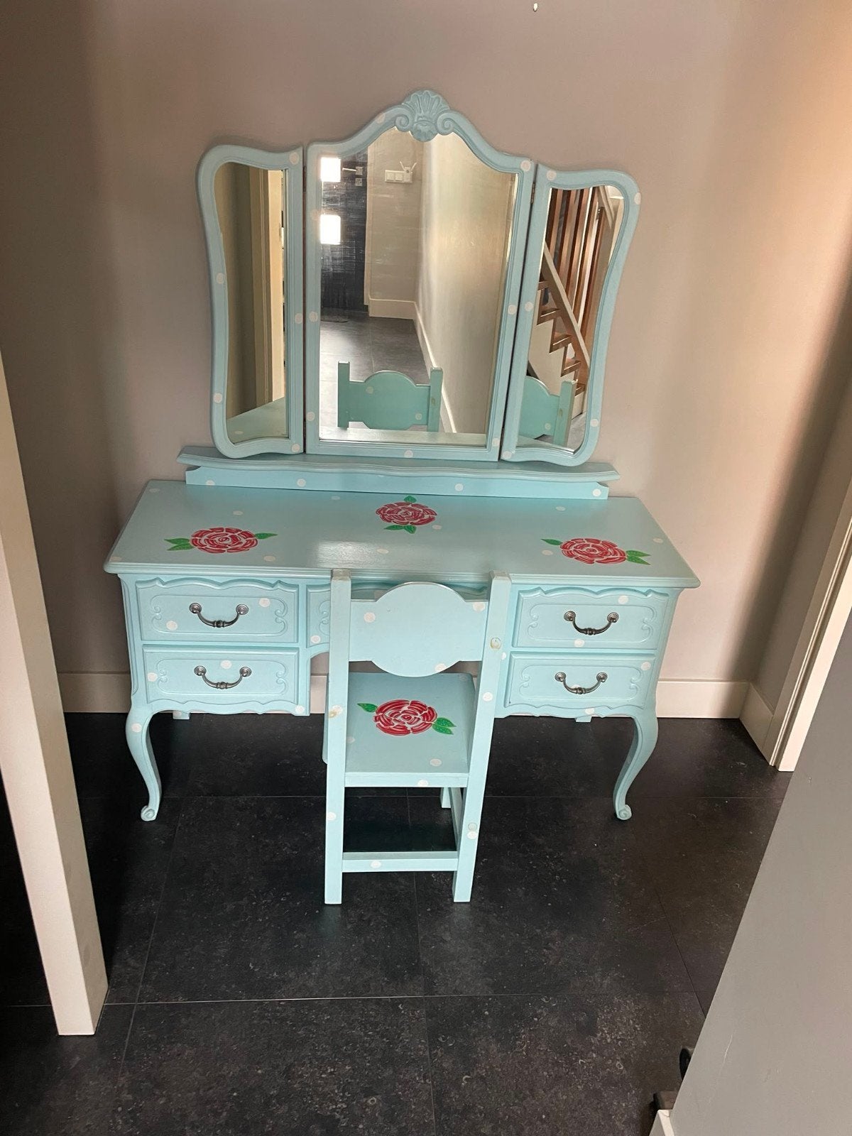 Super mooie kaptafel met stoeltje, Huis en Inrichting, Ophalen, Gebruikt, Hout, 100 tot 150 cm