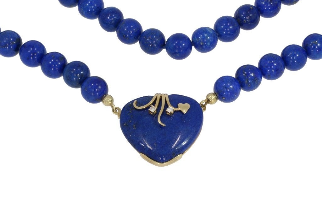 Lapis Lazuli diamant fraaie 14k gouden ketting slot hanger, Ophalen of Verzenden, Goud, Ketting, Met edelsteen