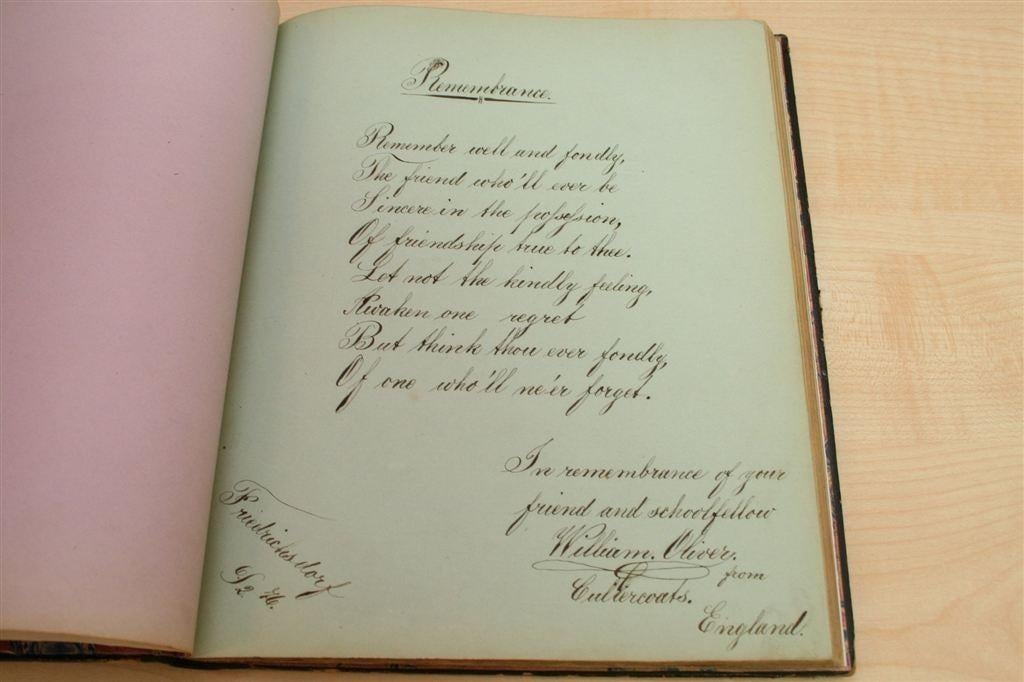 Antiek Poesiealbum [1875] — Veel in geschreven, Mooie Staat, Ophalen of Verzenden
