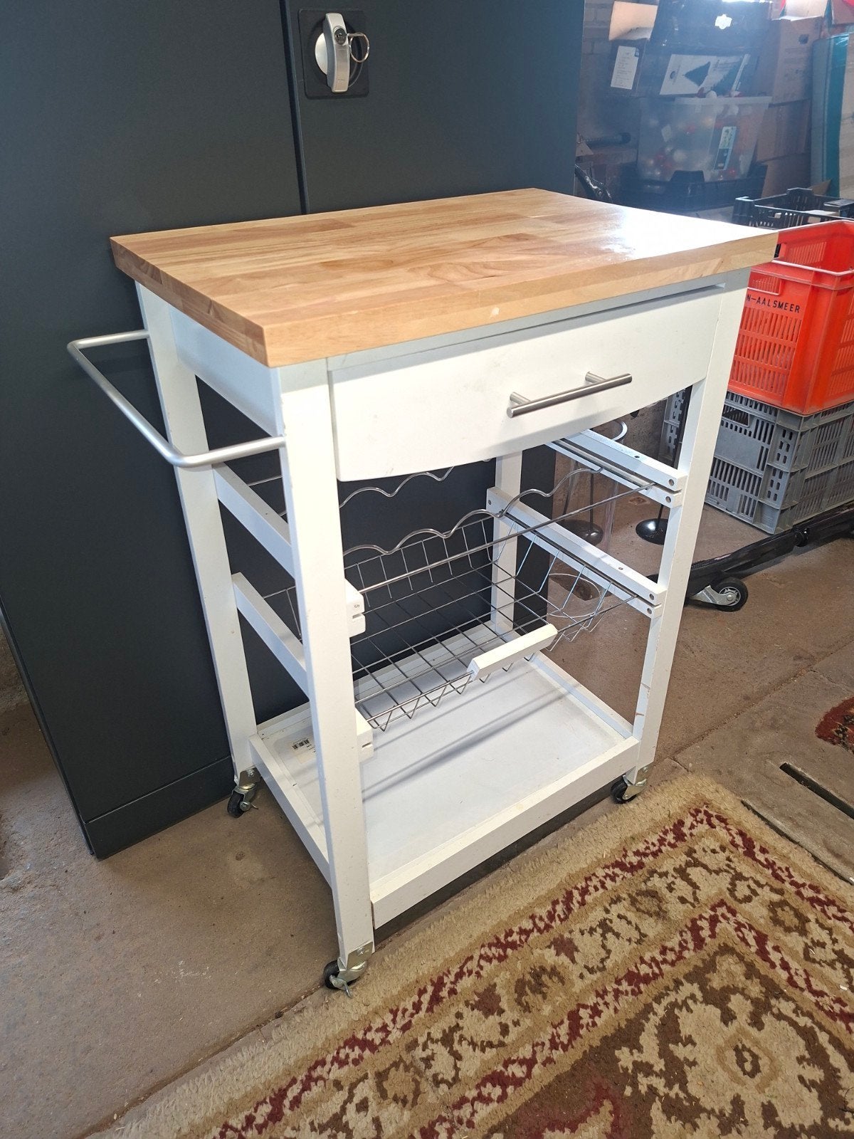 Compact Keukenblokje/Keukentrolley met Lade en Wielen, Ophalen, Gebruikt, Hout, Keukentrolley