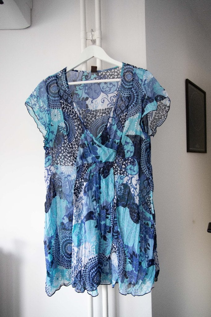 Blauwe top / tuniek met patroon MS Mode maat 48, Blauw, Maat 46/48 (XL) of groter, Ophalen of Verzenden, Zo goed als nieuw
