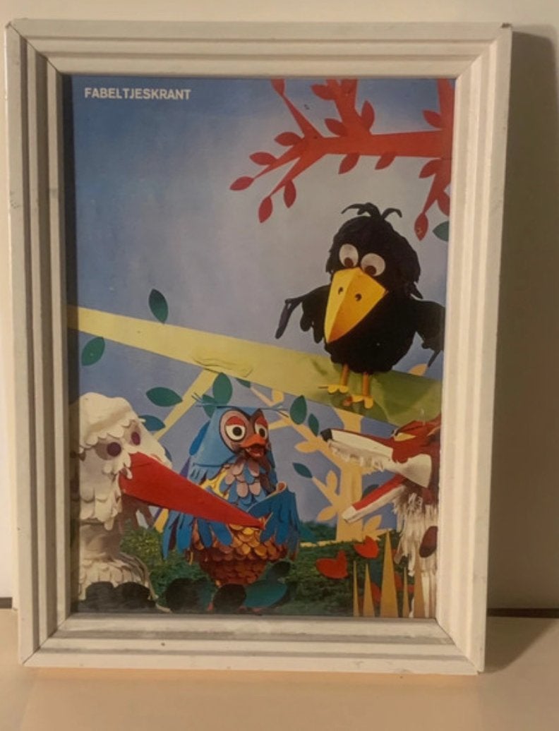 Vintage De Fabeltjeskrant schilderijtje - Juffrouw Ooievaar, Ophalen of Verzenden