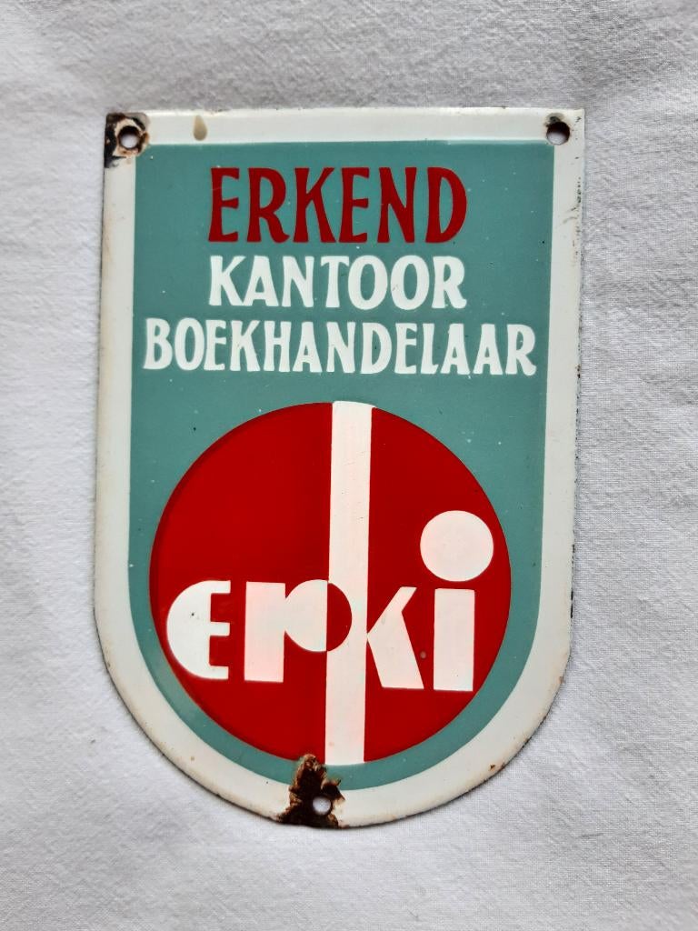emaille bord bordje deurpostje erki boekhandelaar, Antiek en Kunst, Antiek | Emaille, Ophalen of Verzenden