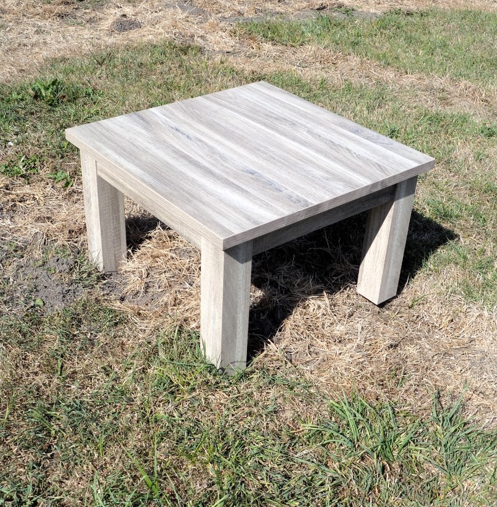Mooie vierkante salontafel / hoektafel (grijs houtlook), Huis en Inrichting, Tafels | Salontafels, Ophalen, Gebruikt, 50 tot 100 cm