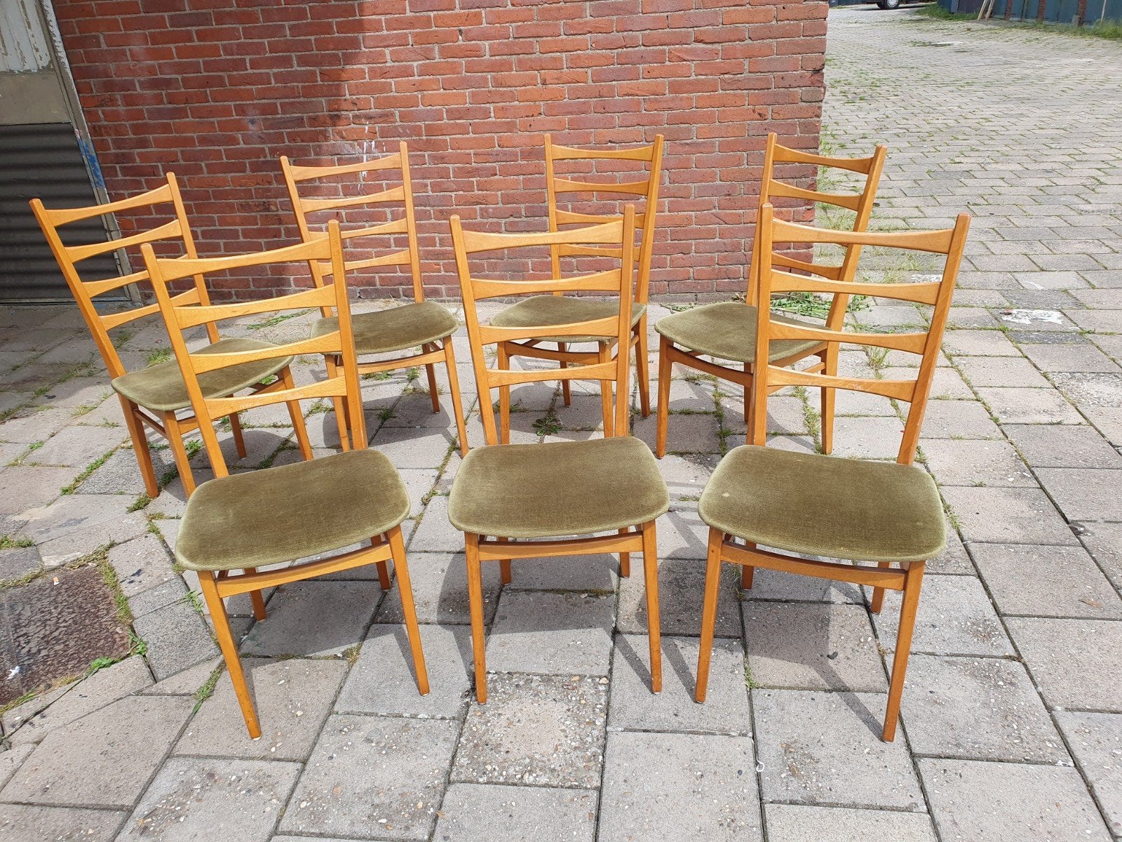 7 vintage ladder stoelen., Ophalen, Gebruikt, Bruin, Sixties
