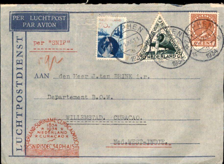 Nederlands Indië - Snip - Curacao - Stempel - 1934, Postzegels en Munten, Verzenden, Envelop