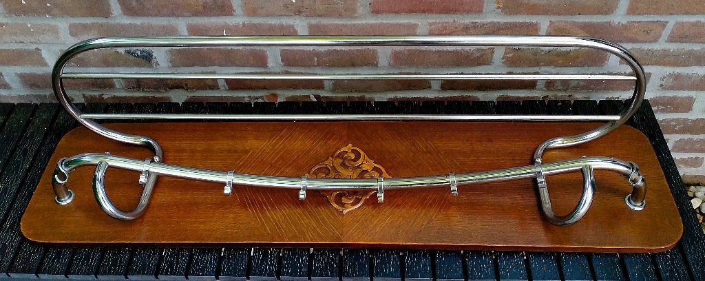 Antieke / Mid Century Kapstok - Metaal & Hout - 100CM, Wandkapstok, 100 tot 150 cm, Ophalen of Verzenden, Zo goed als nieuw