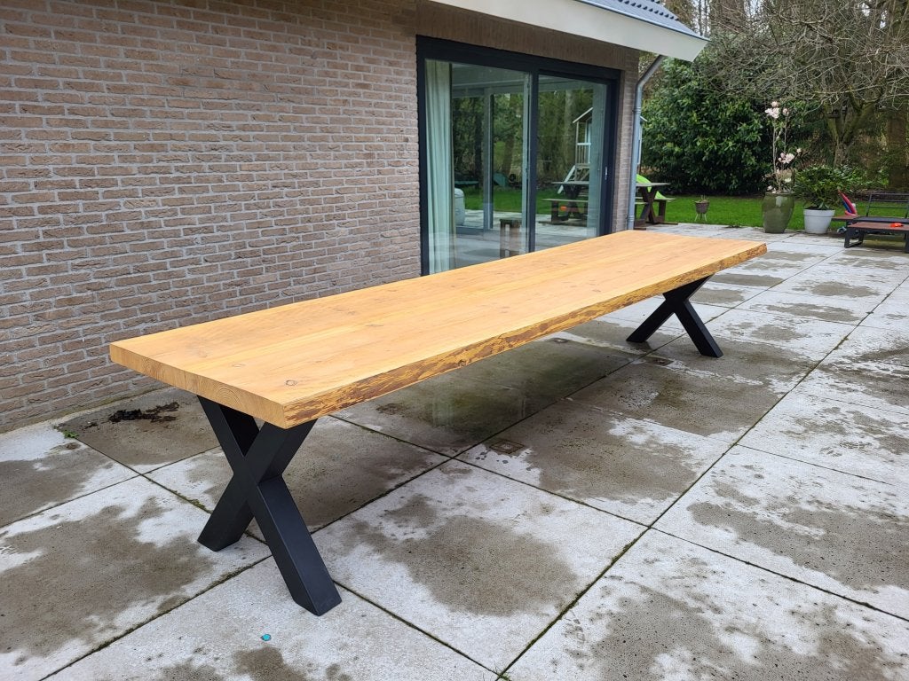Exclusieve tuintafel douglas/lariks hout met stalen frame, Niet ingevuld, Niet ingevuld, Nieuw, Ophalen of Verzenden