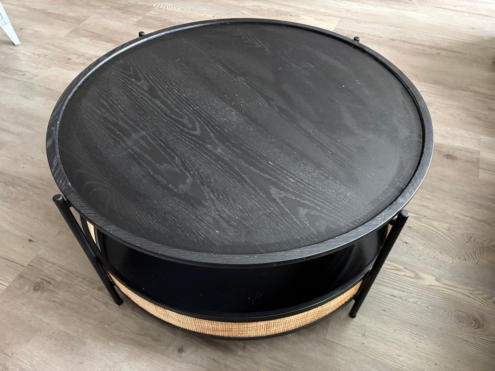 Ronde salontafel met rotan details, Huis en Inrichting, Tafels | Salontafels, Ophalen, Gebruikt, Rond, 50 tot 100 cm