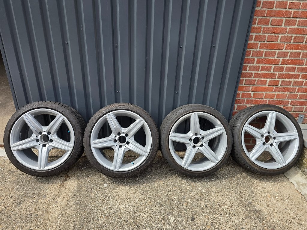 18 INCH AMG VELGEN + DUNLOP BANDEN 5x112 Naaf 66.6 ET37, Ophalen, 18 inch, Gebruikt, Velg(en)