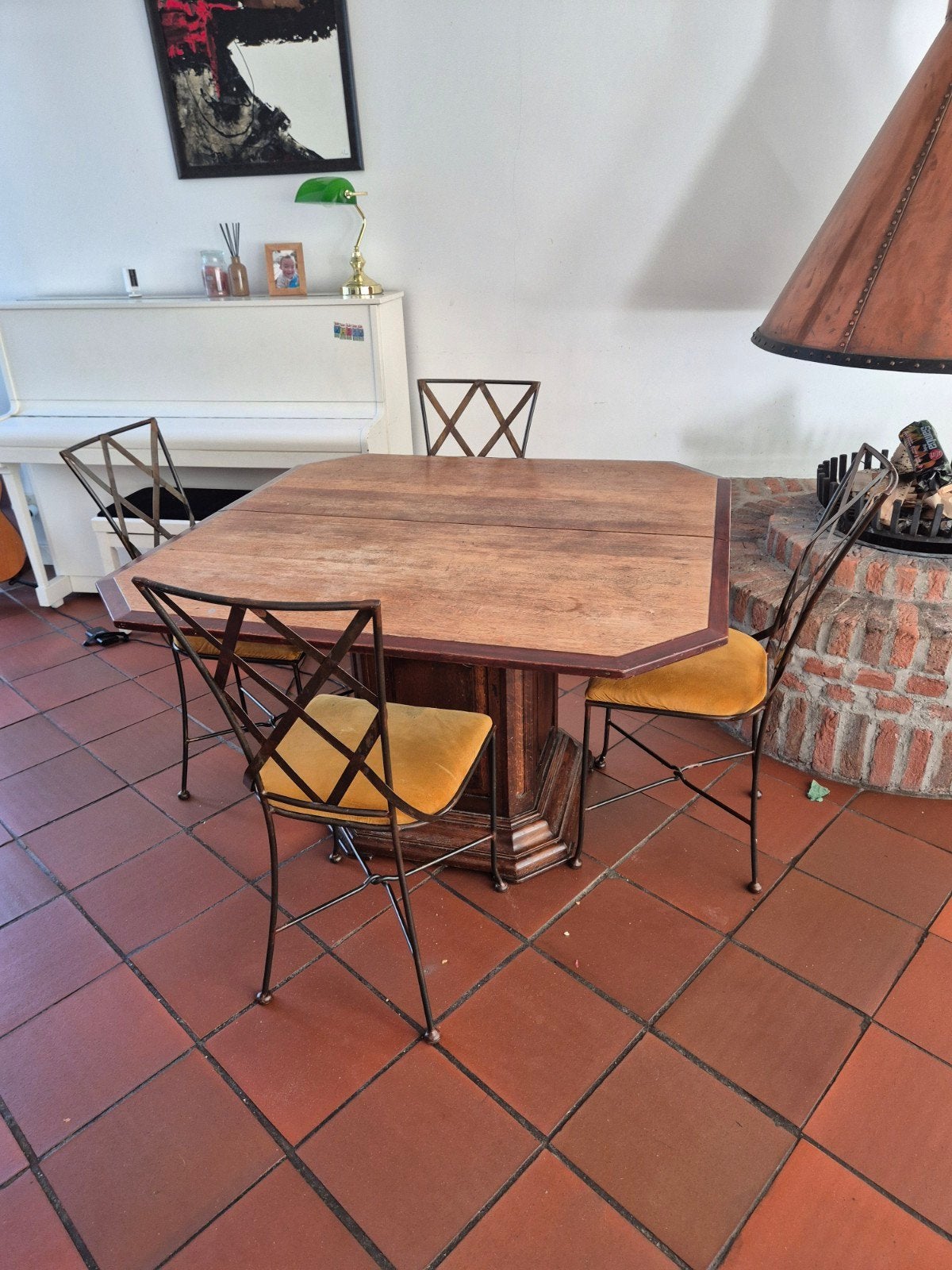 Uitschuifbare eettafel 120x120 (uitgeklapt 160x120), Ophalen, Gebruikt, 100 tot 150 cm, Vijf personen of meer