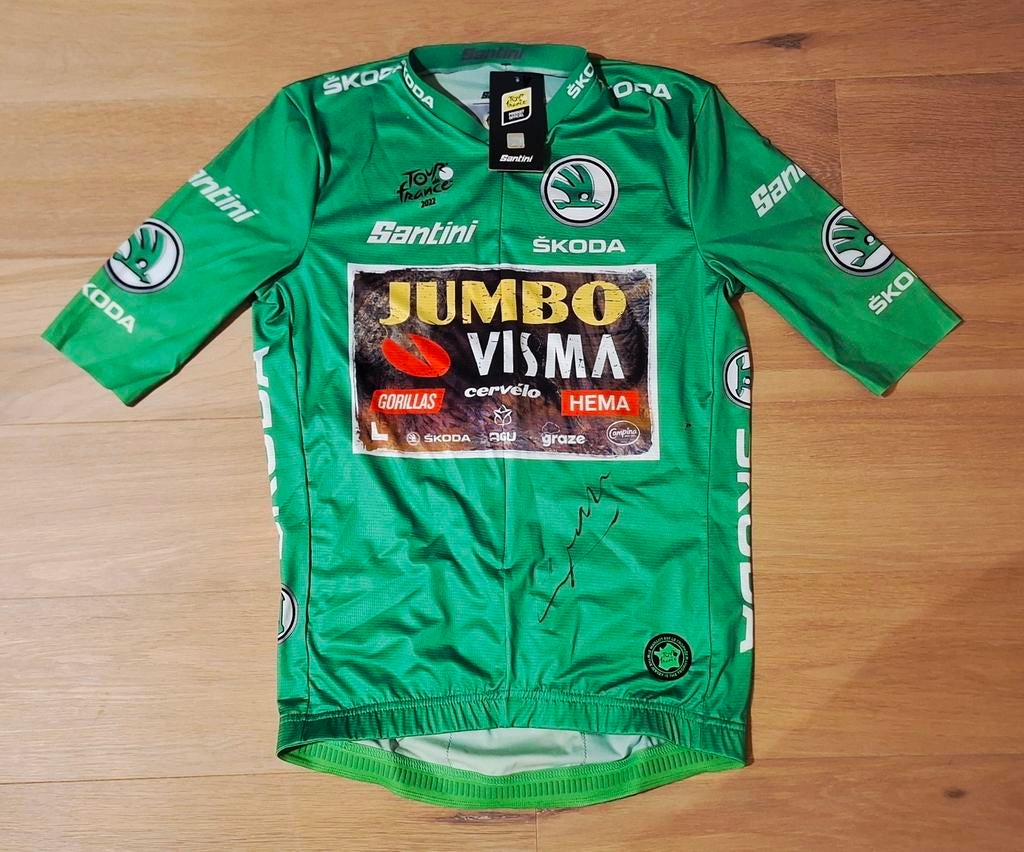 Wout Van Aert groene trui Tour de France 2022  gesigneerd, Ophalen of Verzenden, Nieuw