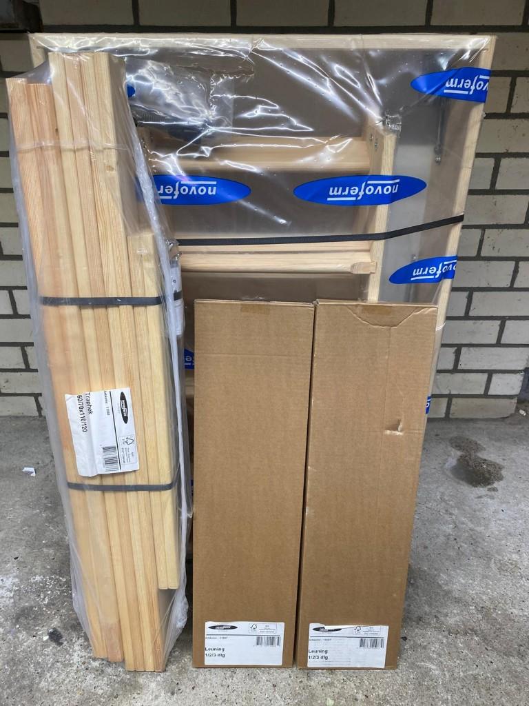 Novoferm 1300 3-delige Houten Vlieringtrap - 70 x 110 cm, Ophalen, Trap, Nieuw, Opvouwbaar of Inschuifbaar