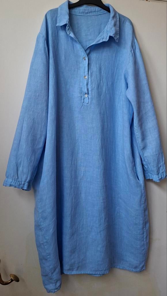 Lichtblauwe linnen jurk, mt 42/44, Kleding | Dames, Pyjama's, Ophalen of Verzenden, Zo goed als nieuw